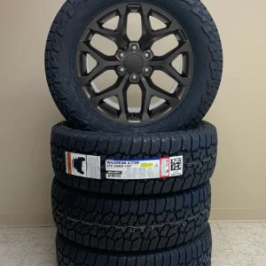 Alternative view of Satin Black 20" Snowflake Wheels with Falken A/T Tires for GMC Sierra, Yukon, Denali - Set of 4